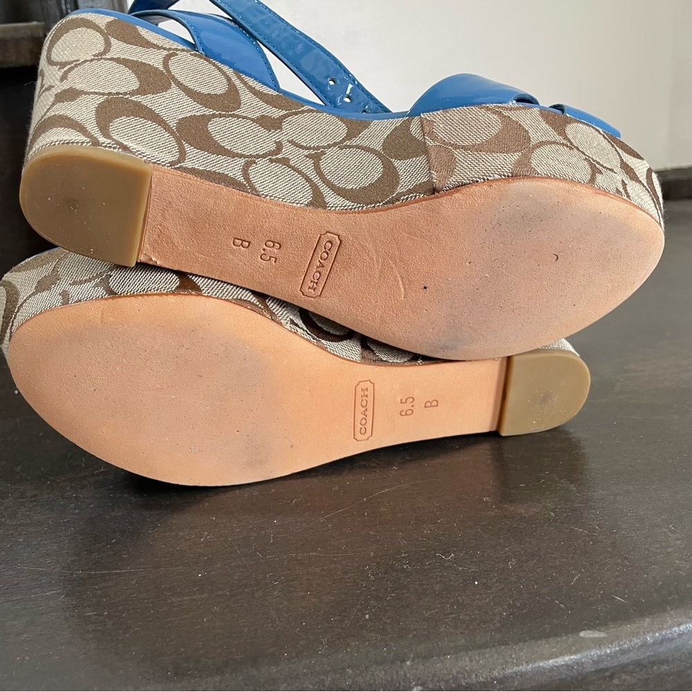 Coach Blue and Tan logo Wedge Sandals - Picture 6 of 12